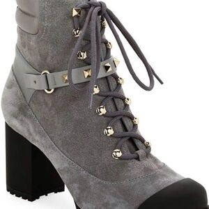 Valentino Garavani Rockstud lace-up hiking boots in gray suede - NEW